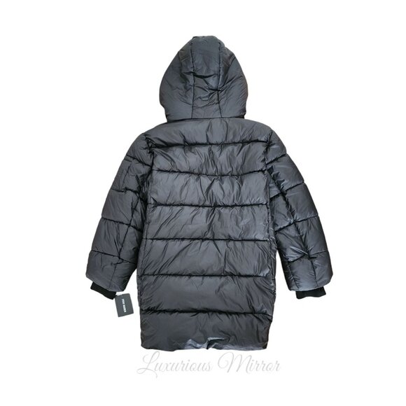 Steve Madden Puffer Fleece Hooded Coat Zip Up Closure Women's Black Jacket Sz 3X - Picture 3 of 9